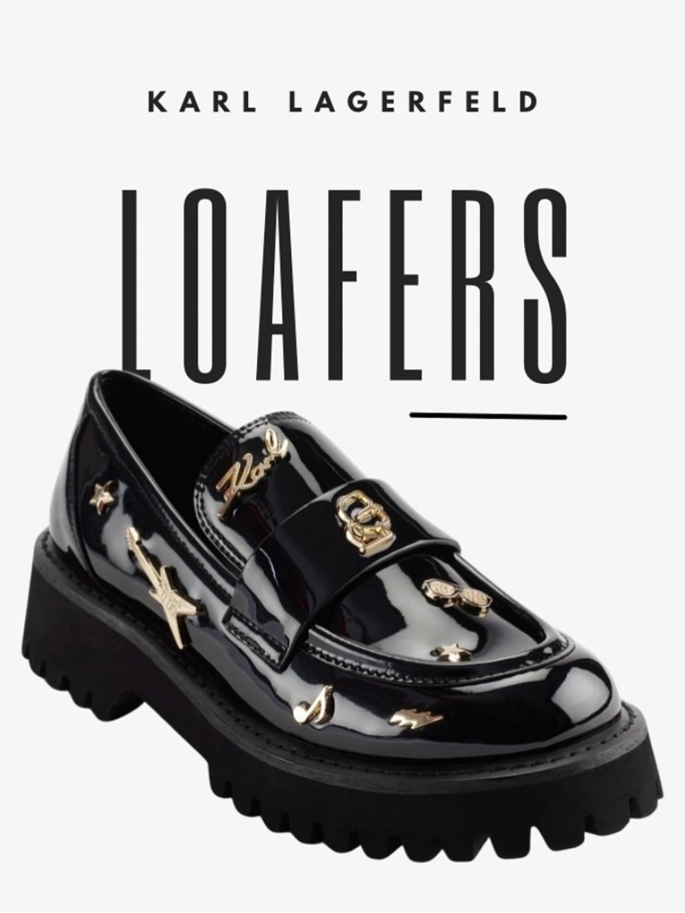 Karl Lagerfeld Paris Gaston Lug Sole Loafer Pin Embellishments Black Women’s 6